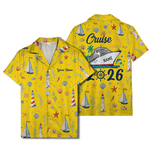 lighthouses sailboats seashells watercolor nautical hawaiian shirt for men