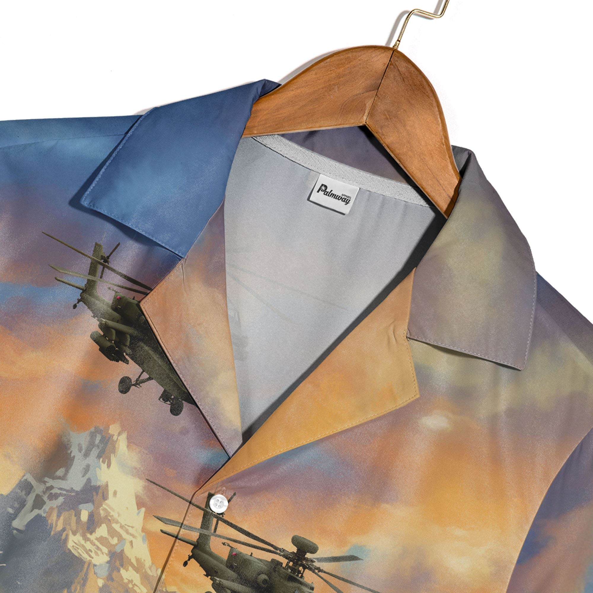 Military Helicopter Scenic Mountain Hawaiian Shirt – Adventure & Landscape