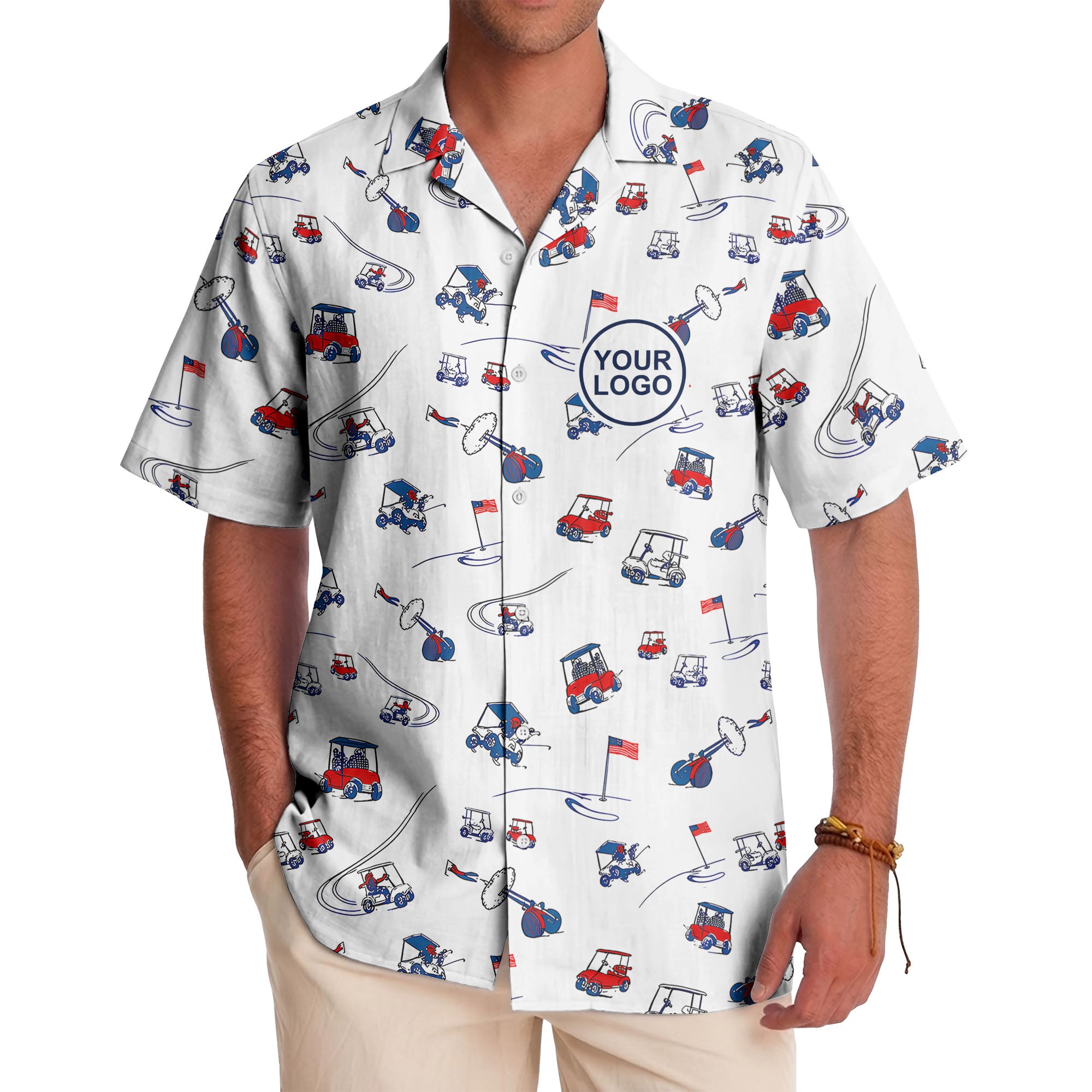 miniature golf carts clubs & flags illustrated hawaiian shirt for men