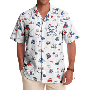 miniature golf carts clubs & flags illustrated hawaiian shirt for men