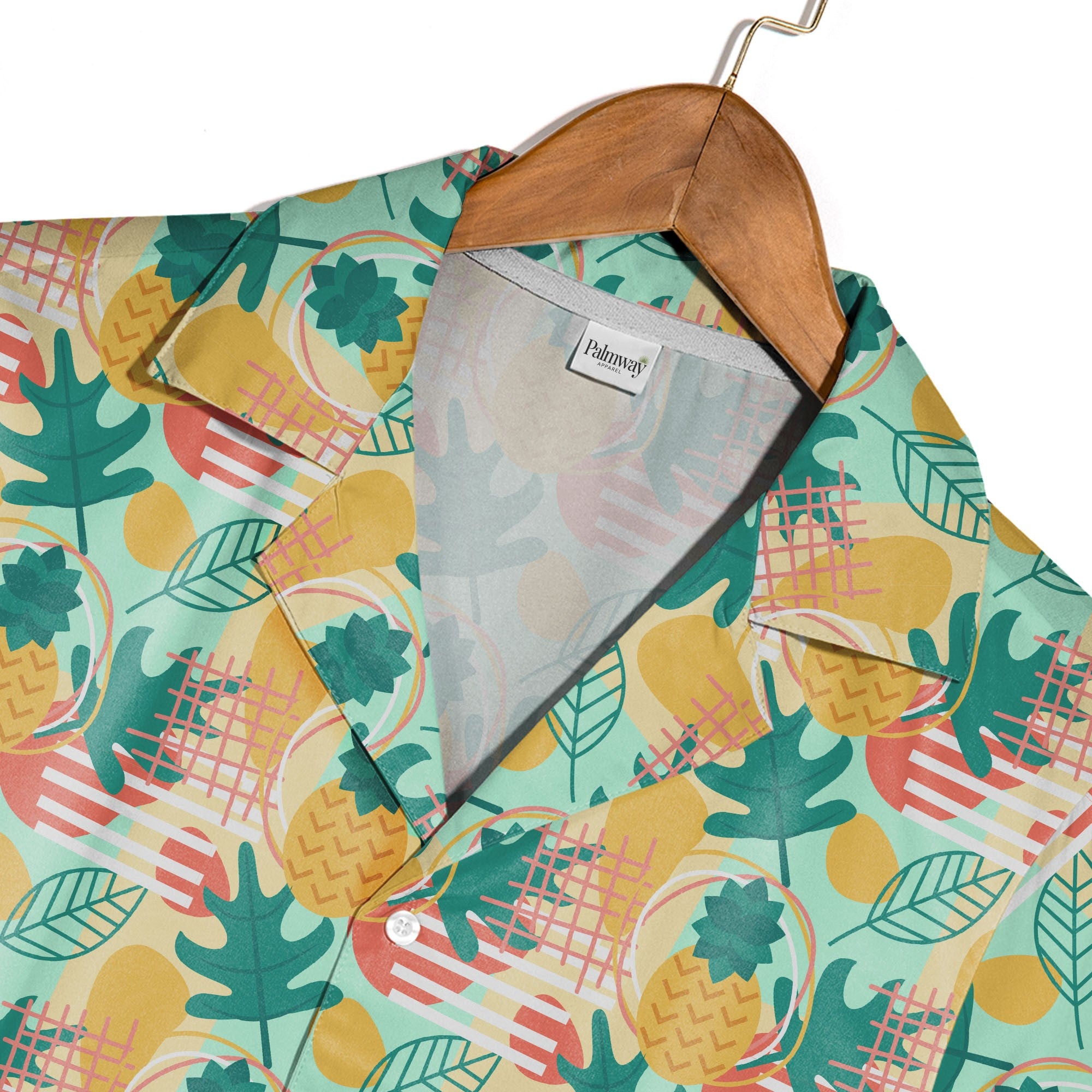 Modern Abstract Pineapple Hawaiian Shirt on Mint Green Background