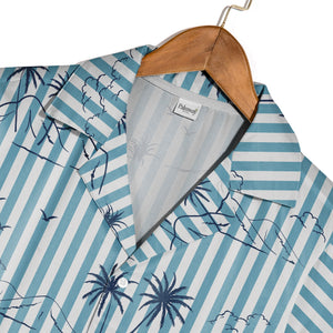 Modern Tropical Hawaiian Shirt on Black White Horizontal Stripes