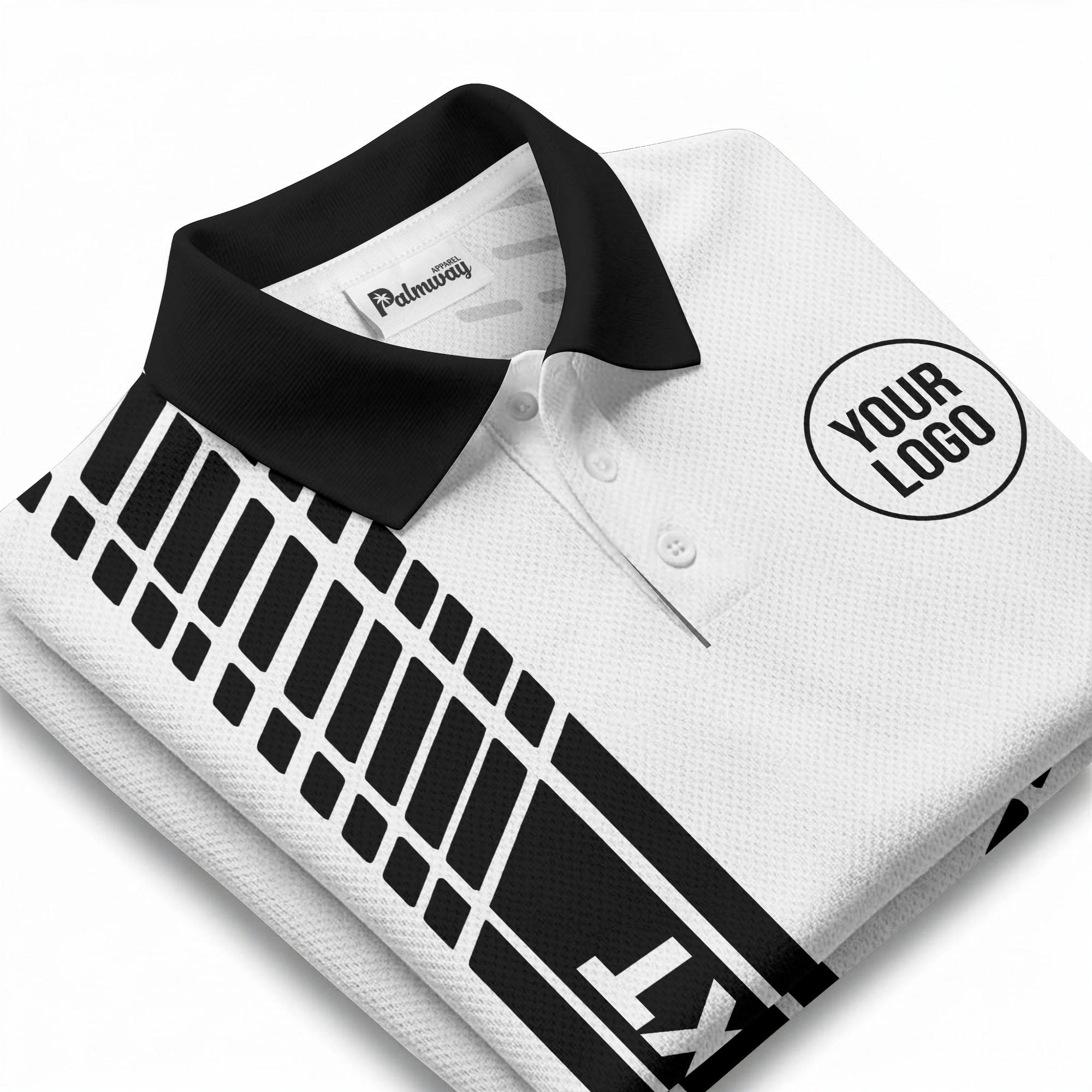 modern vertical stripe & dashed line graphic custom text logo polo shirt