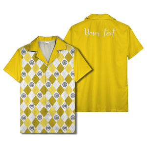 monochrome argyle diamonds golf logos hawaiian shirt