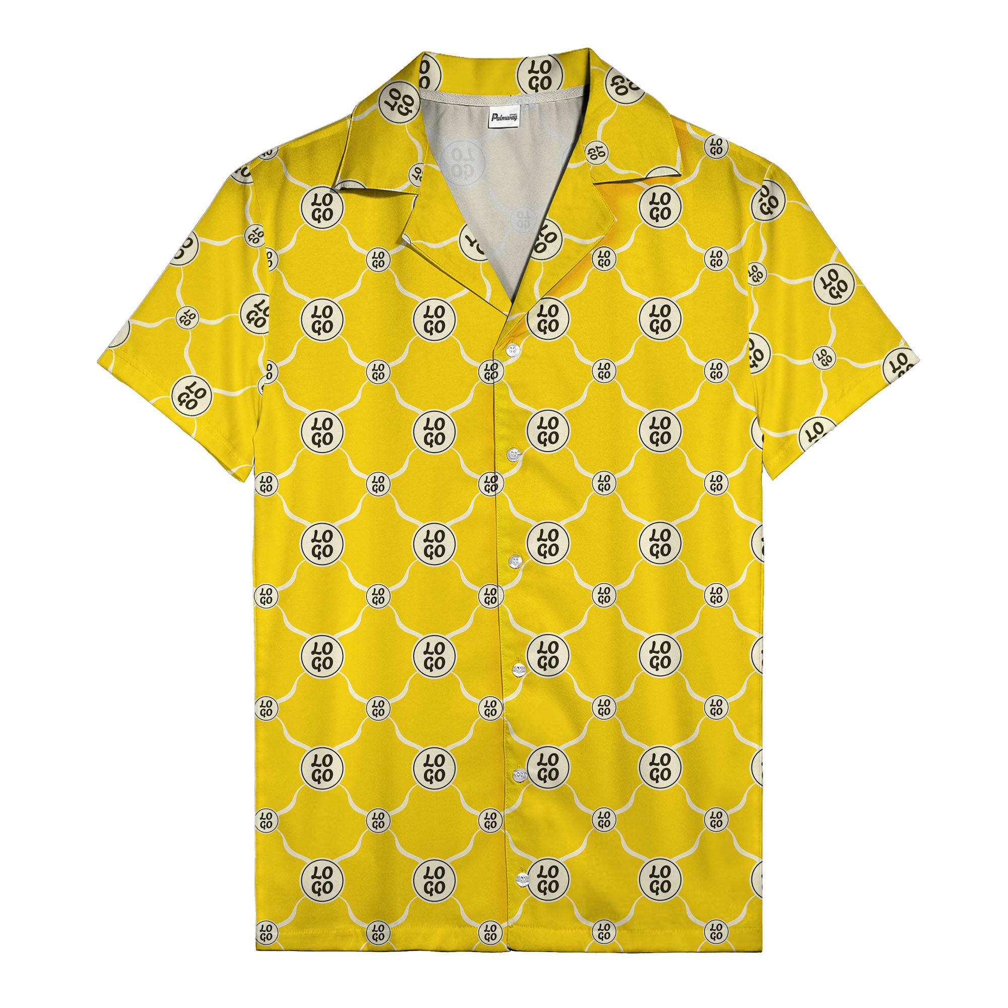monochrome interlocking circles & logo repeat pattern hawaiian shirt for men