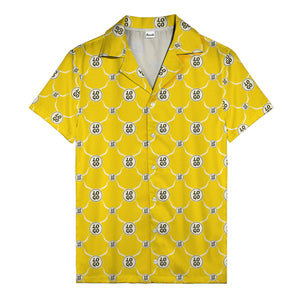 monochrome interlocking circles & logo repeat pattern hawaiian shirt for men