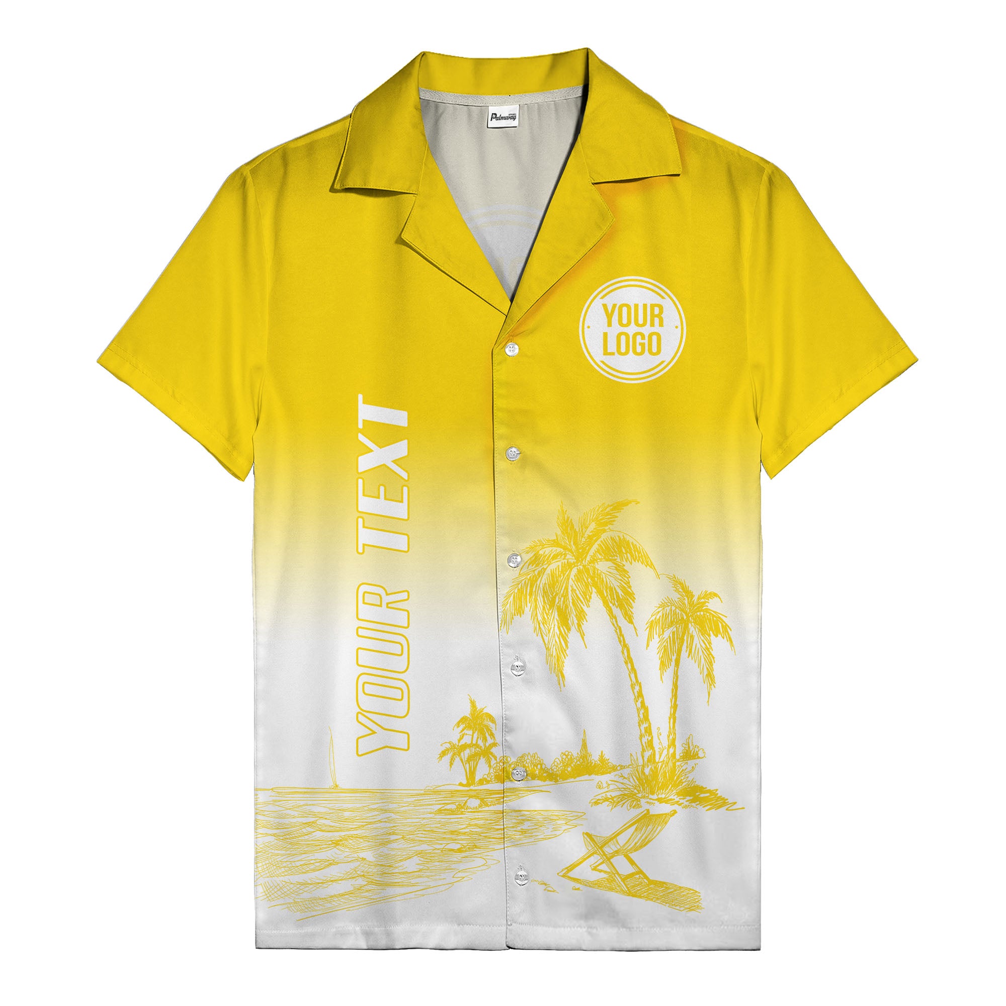 monochrome island scene palm trees & beach chair hawaiian shirt