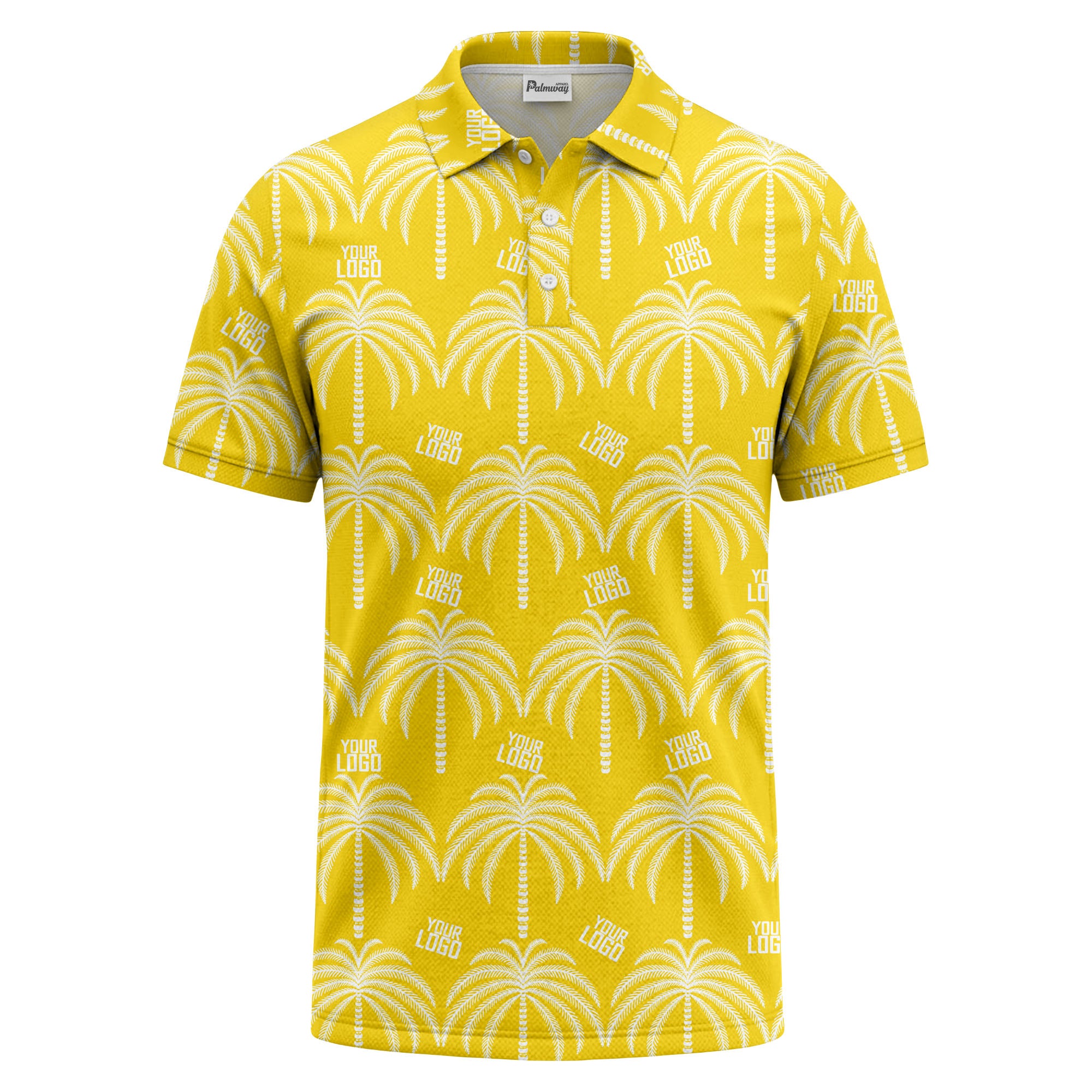 monochrome palm tree logo repeat hawaiian graphic polo shirt