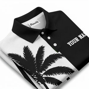 monochrome palm tree repeat with custom name tropical beach polo shirt