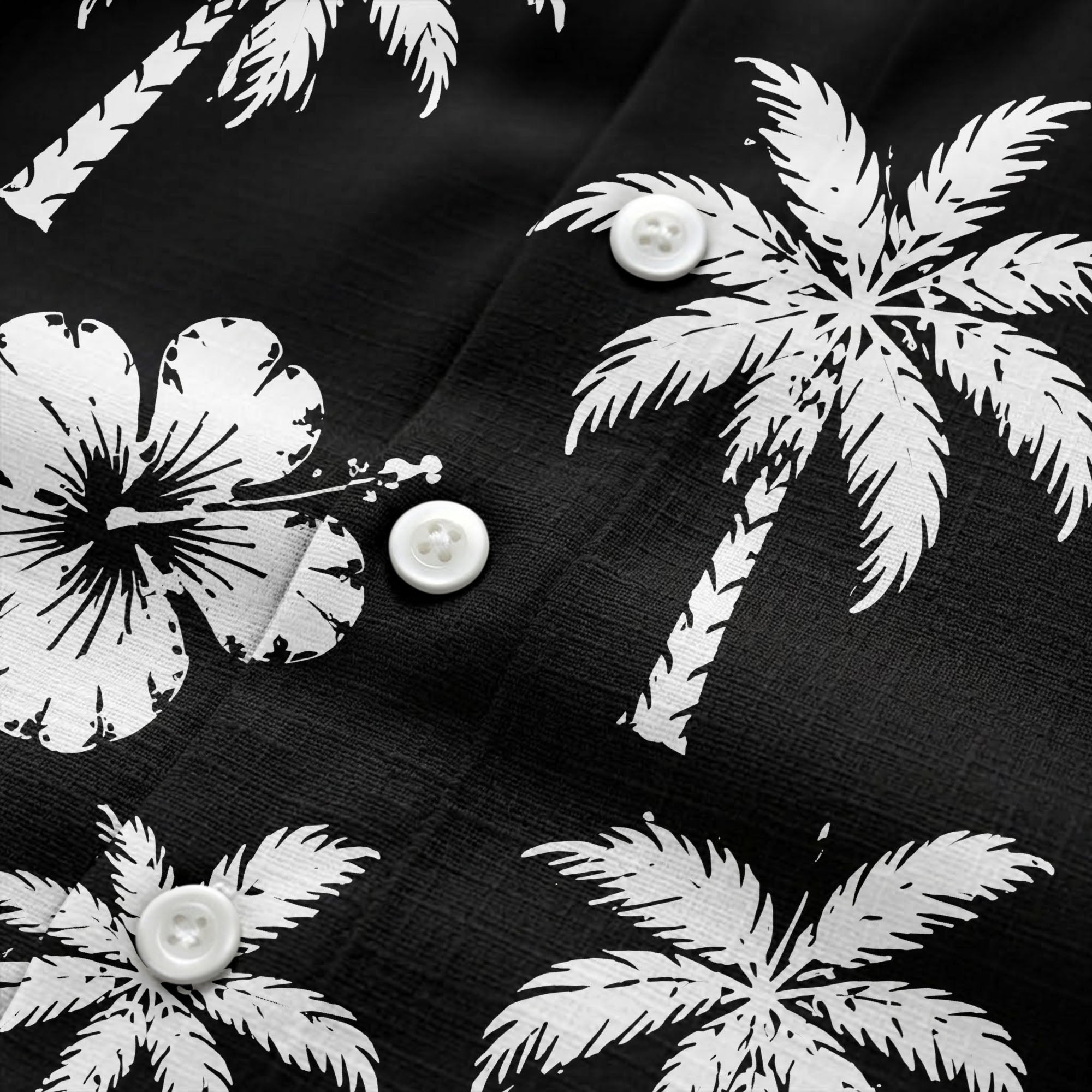 monochrome palm trees and hibiscus hawaiian shirt for men