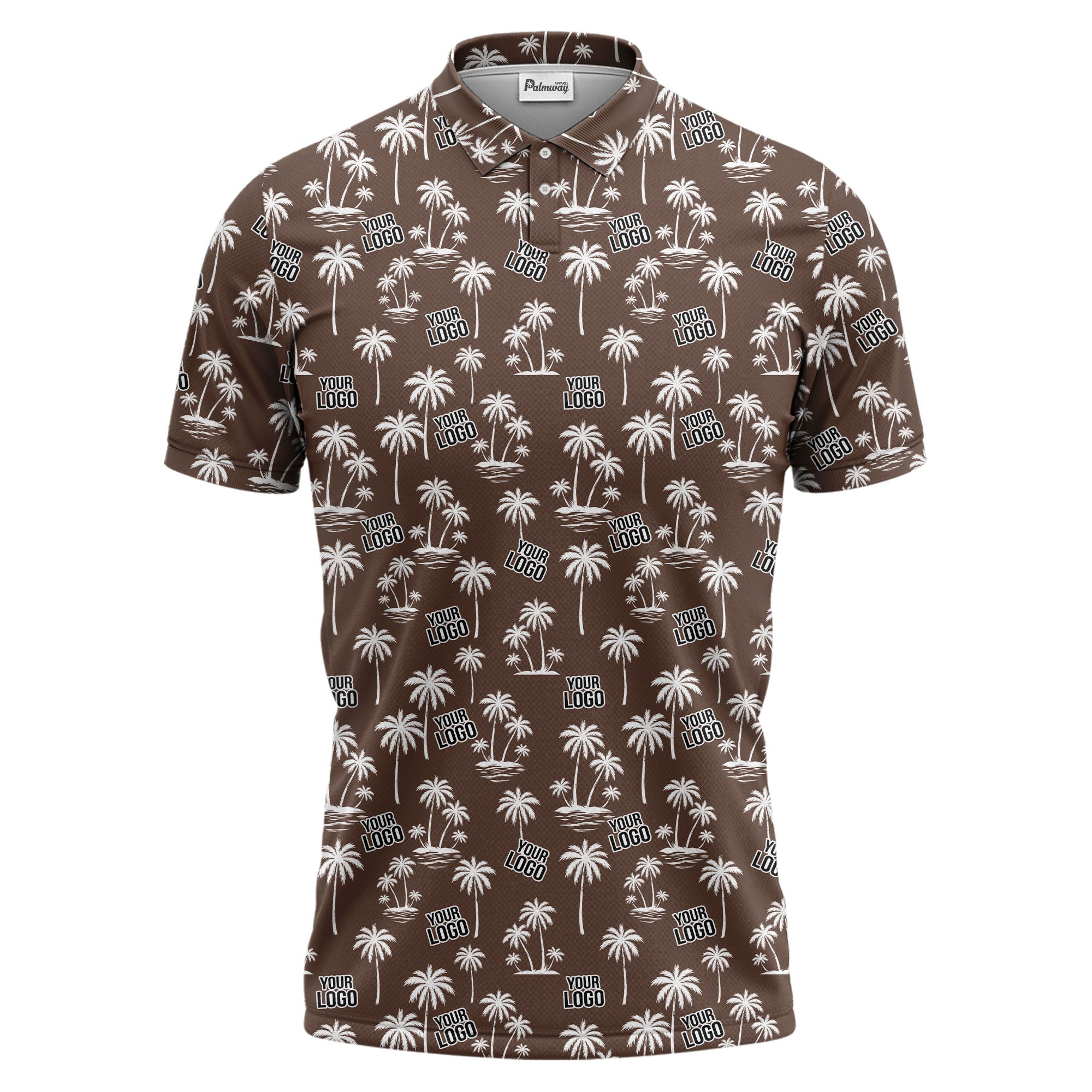 monochrome palm trees & custom logo repeat black white polo shirt