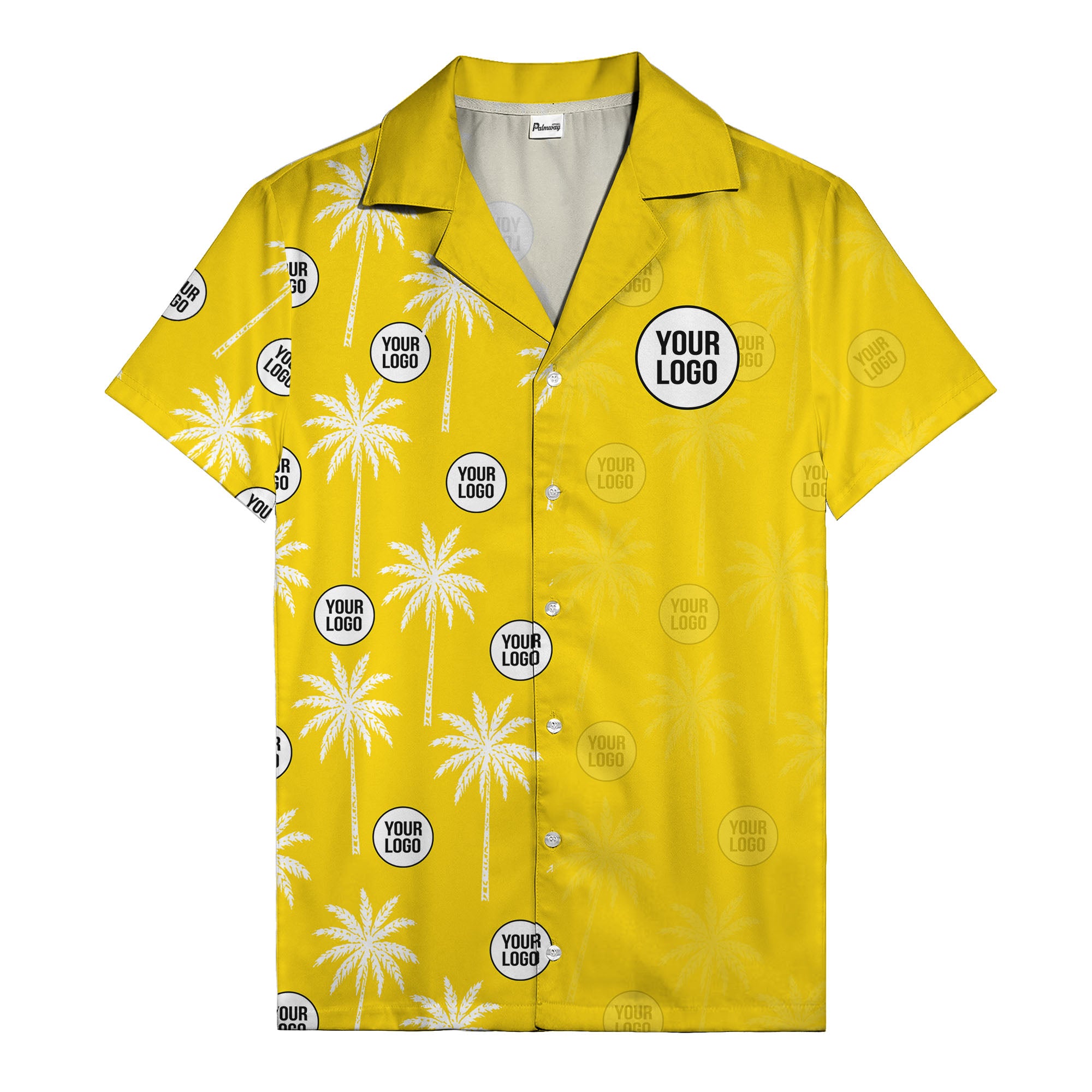 monochrome palm trees & custom logo repeat hawaiian shirt