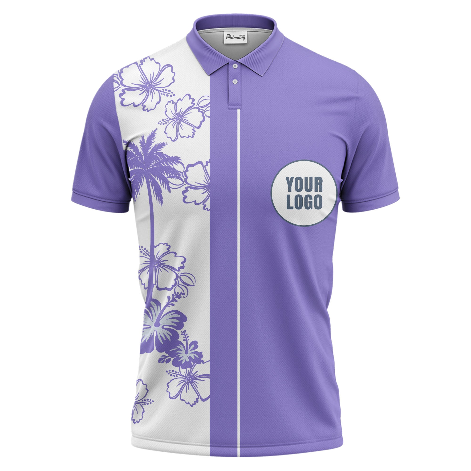monochrome palm trees & hibiscus hawaiian design polo shirt for men