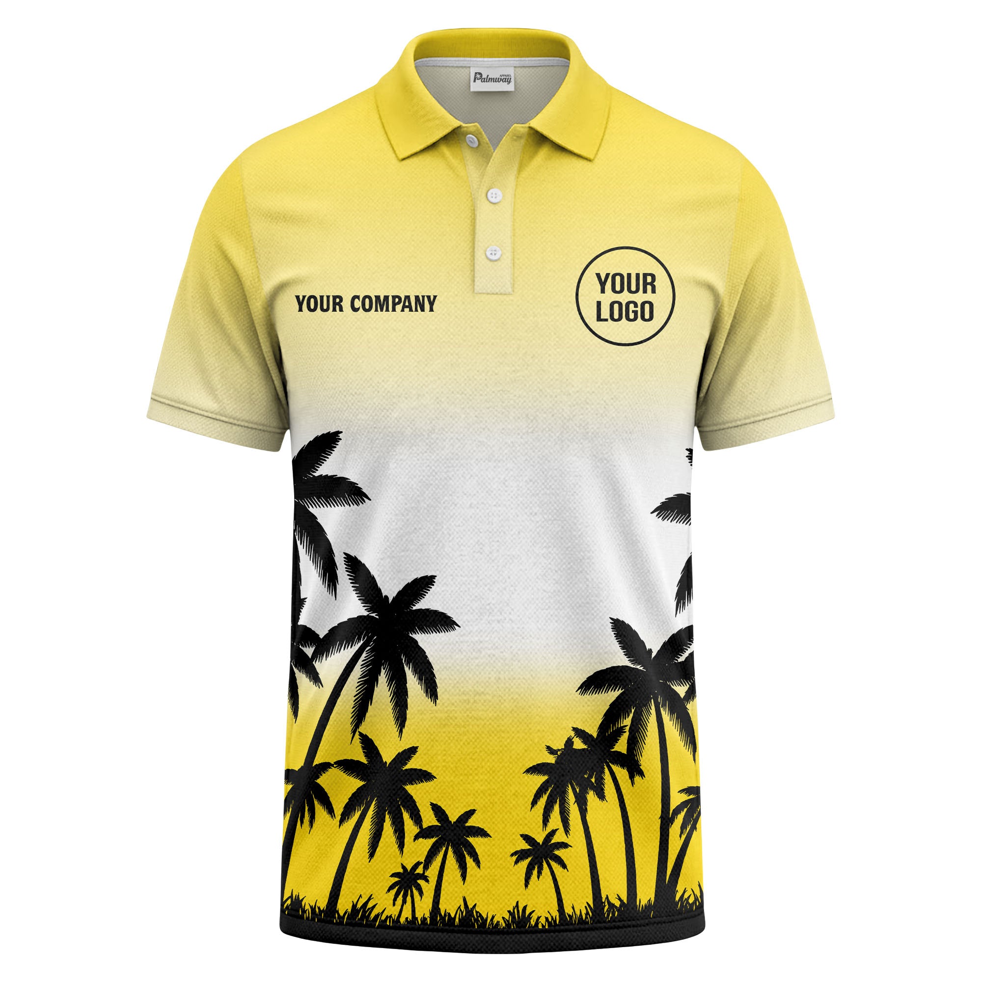monochrome palm trees ombre gradient sky polo shirt for men
