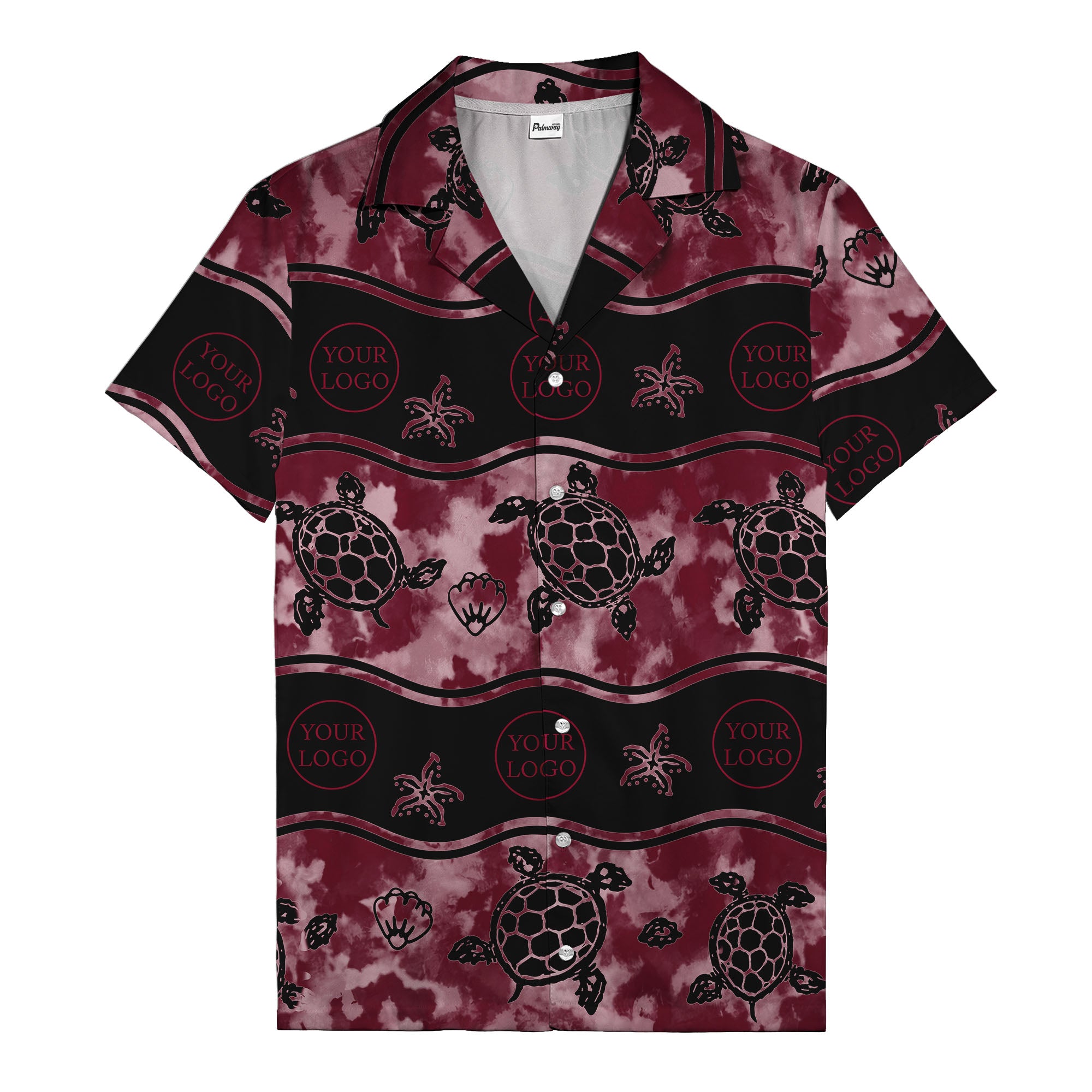 monochrome sea turtles & starfish repeat pattern hawaiian shirt for men