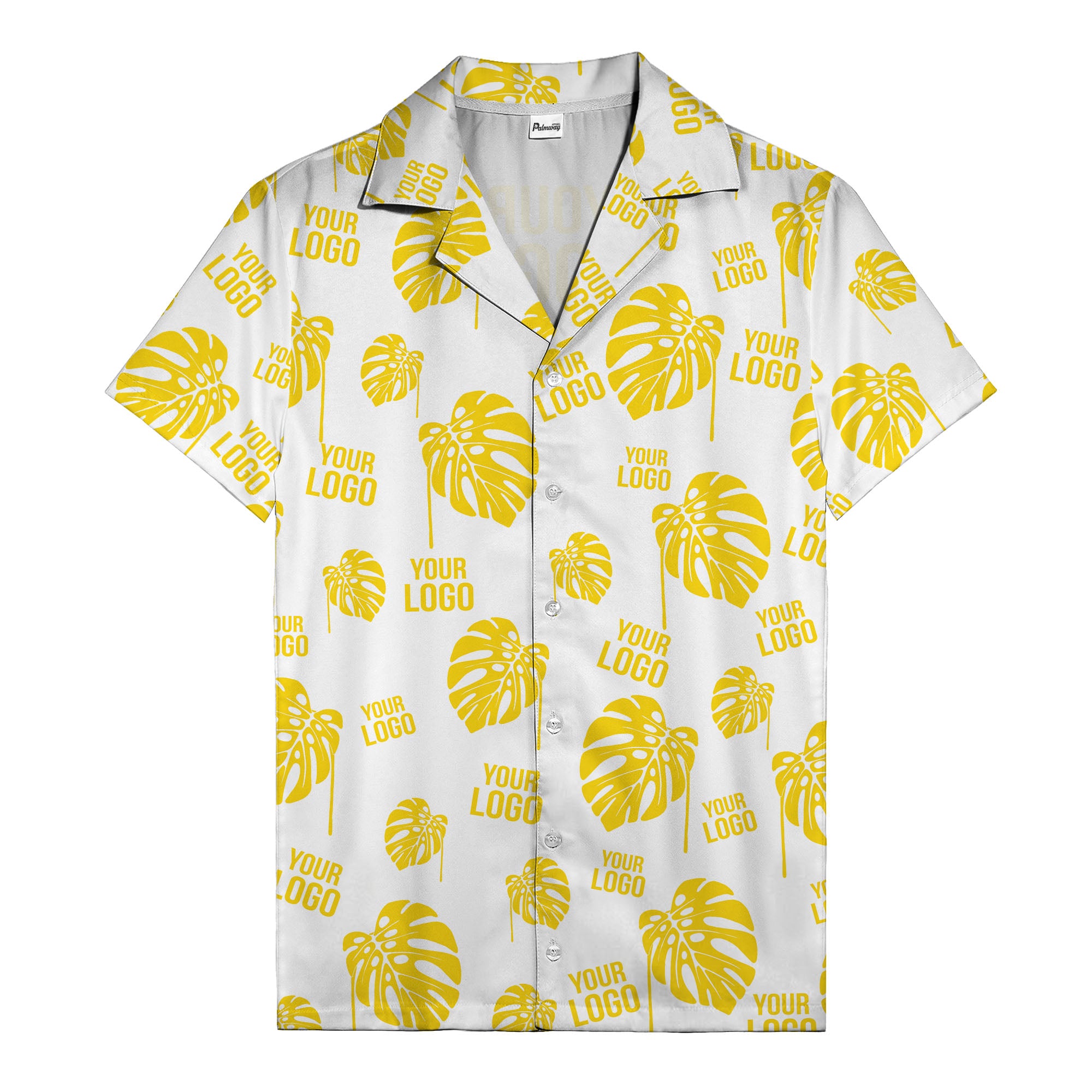 monstera leaves & custom logo repeat black white hawaiian shirt