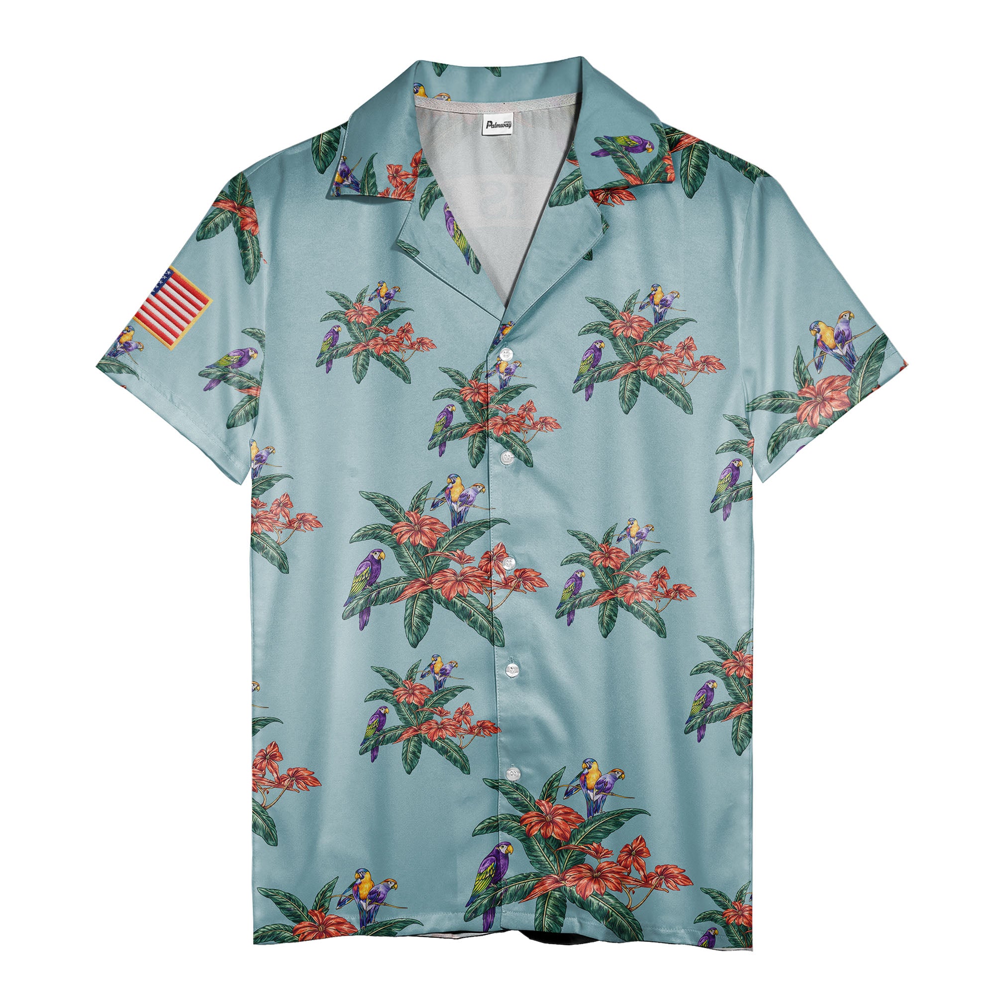 motorcycle parrot tropical hawaiian shirt, hibiscus floral aloha button down shirt