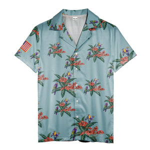 motorcycle parrot tropical hawaiian shirt, hibiscus floral aloha button down shirt
