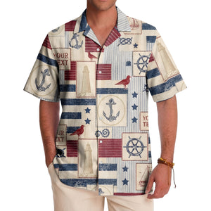 nautical anchors sailboats lighthouses patchwork hawaiian shirt