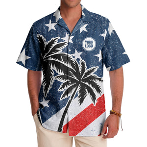 navy stars & stripes palm trees patriotic hawaiian shirt