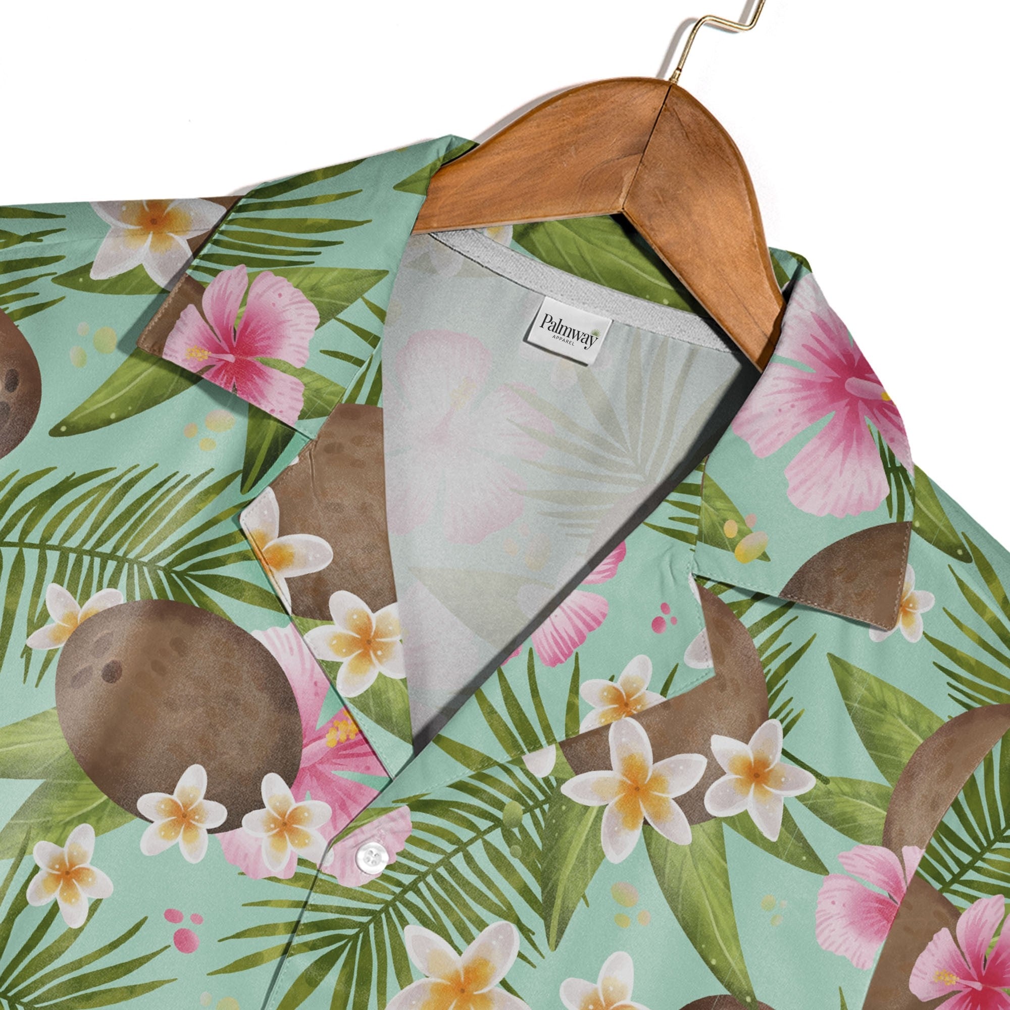 Pale Pink Coconut Cherry Hawaiian Shirt with Banana Leaves and Hibiscus