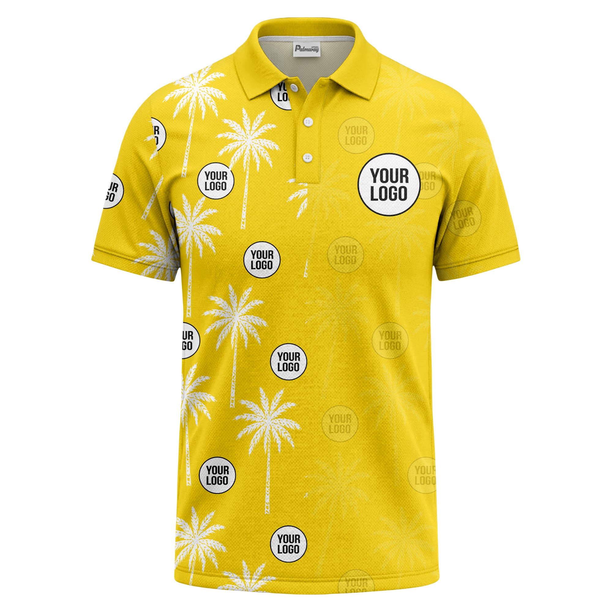 palm trees & custom logo circle repeat graphic polo shirt