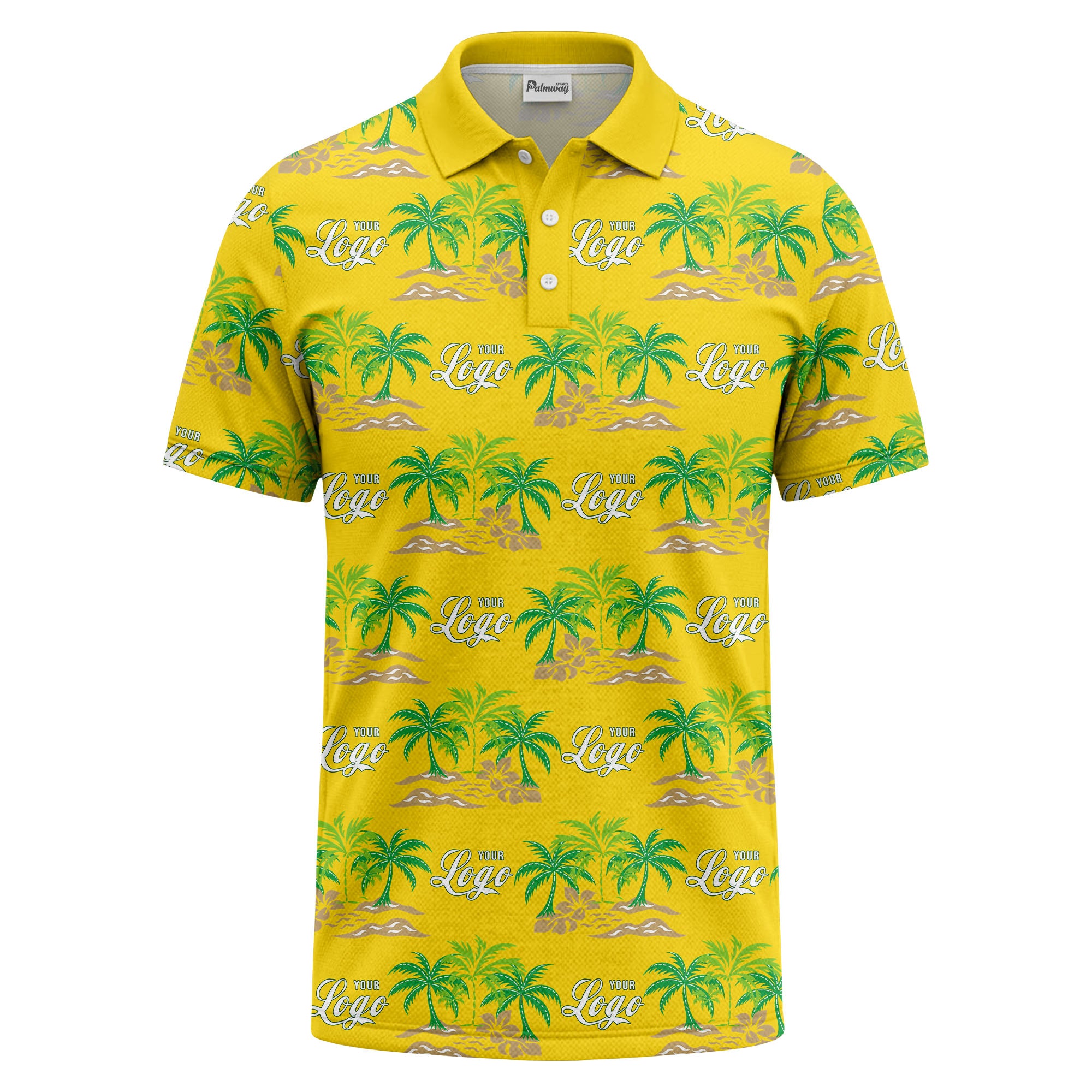 palm trees island scene repeat graphic polo shirt for men
