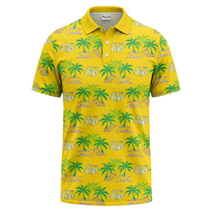palm trees island scene repeat graphic polo shirt for men