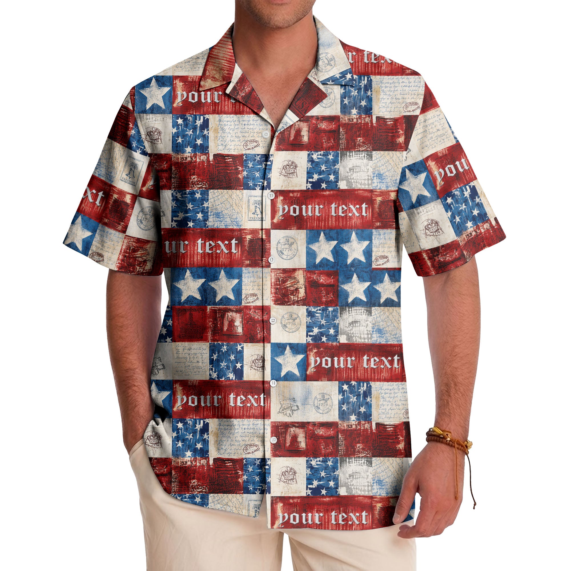 patchwork stars & stripes liberty bell eagle 1776 hawaiian shirt