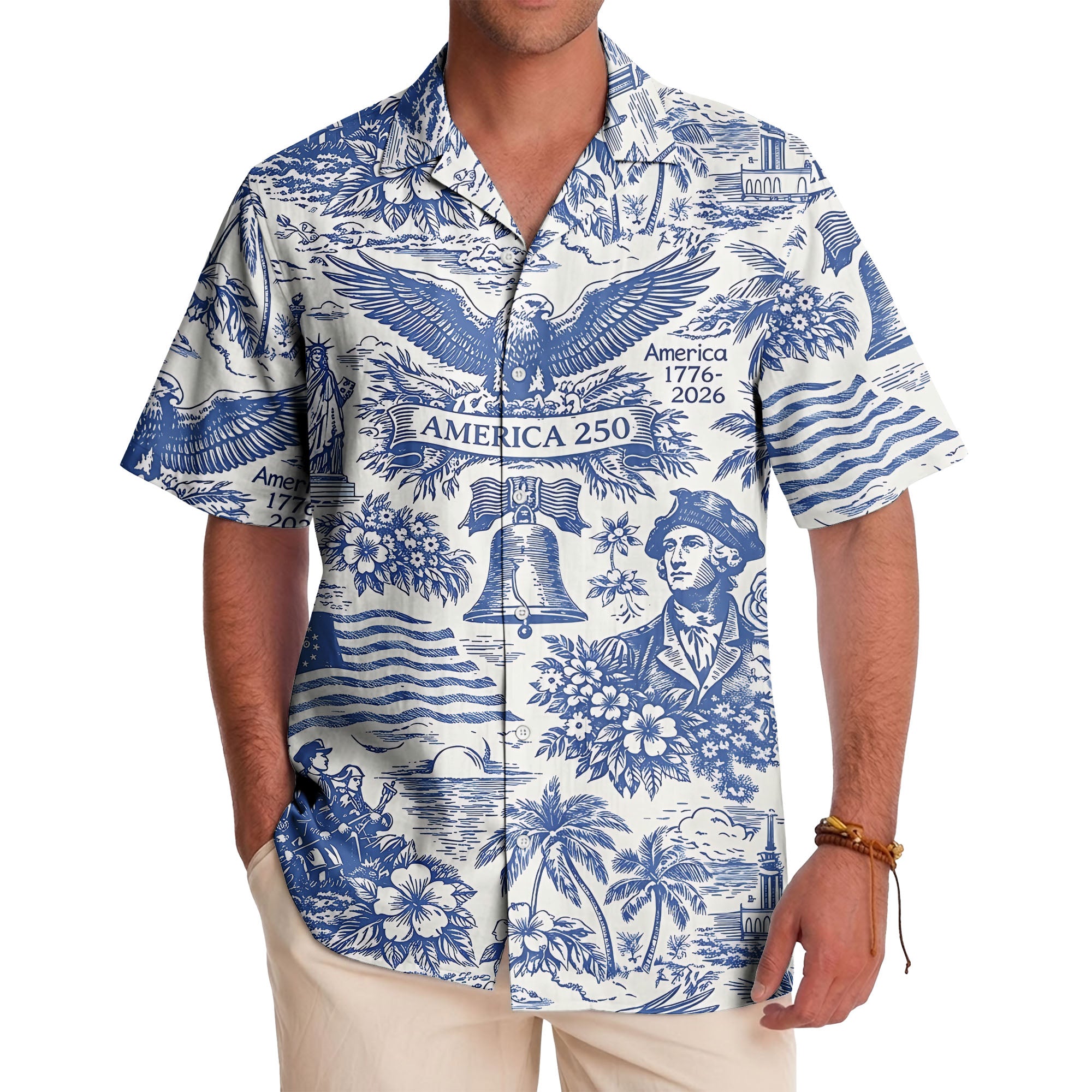 Patriotic American History Toile Hawaiian Shirt With Bald Eagles, Liberty Icons & Aloha Vibes