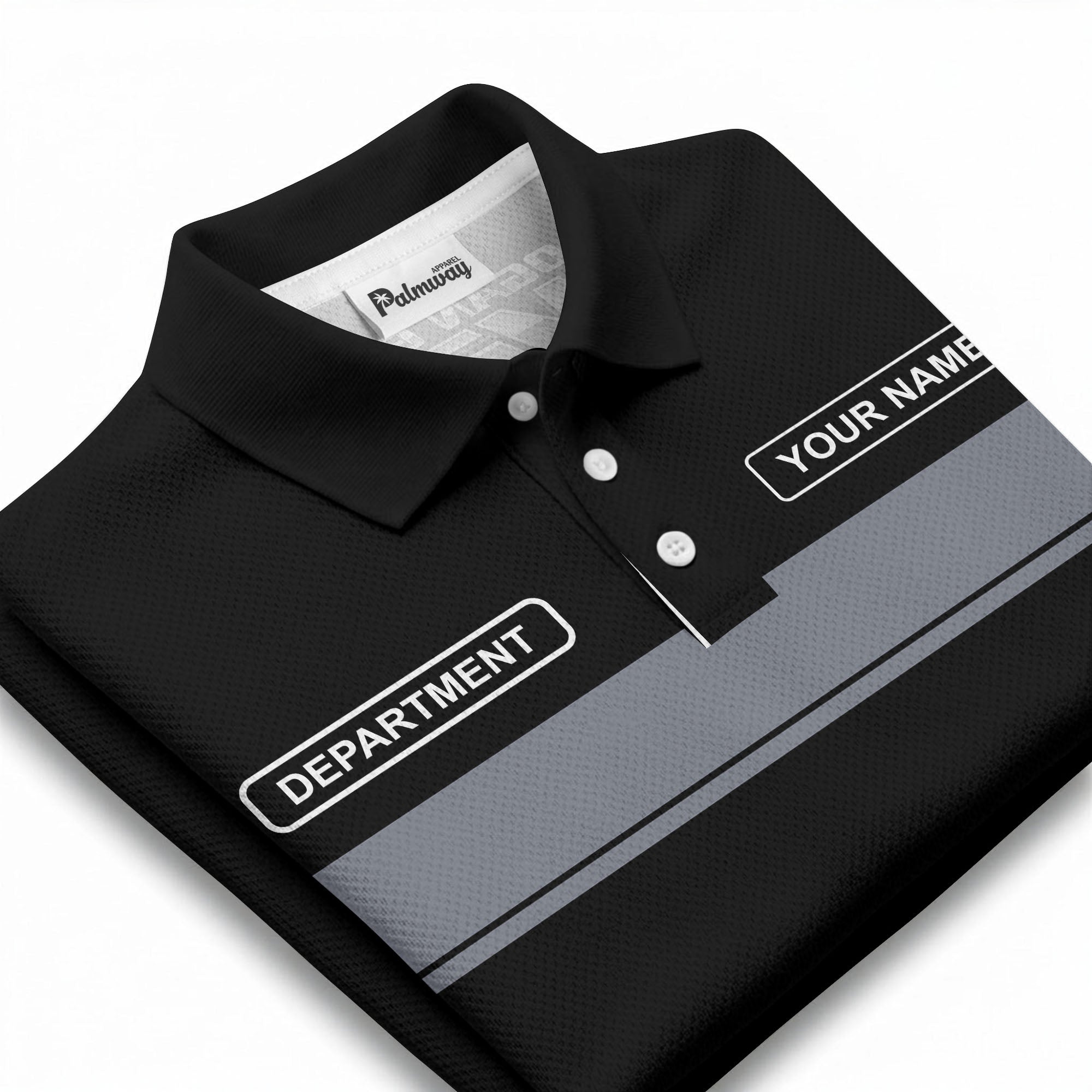 personalized department name gray stripe polo shirt for teams