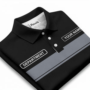 personalized department name gray stripe polo shirt for teams