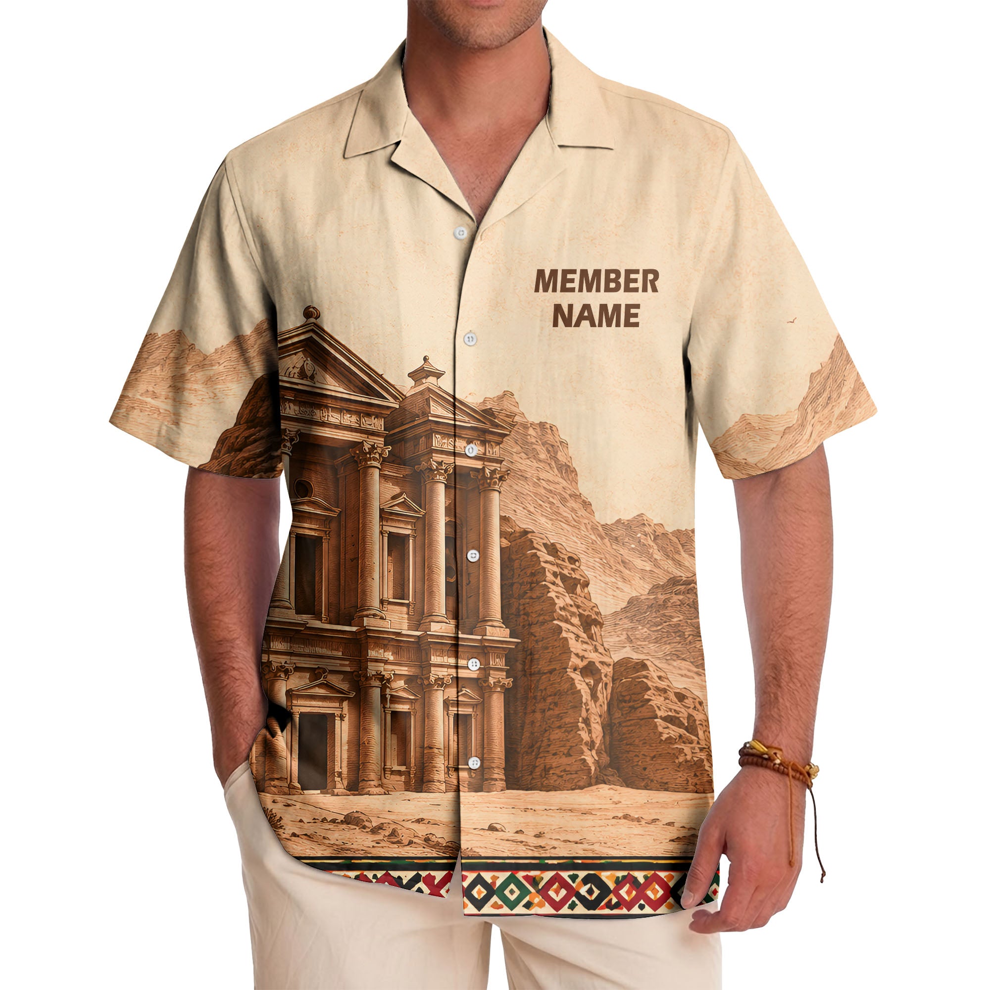 petra treasury desert landscape illustrated historical hawaiian shirt