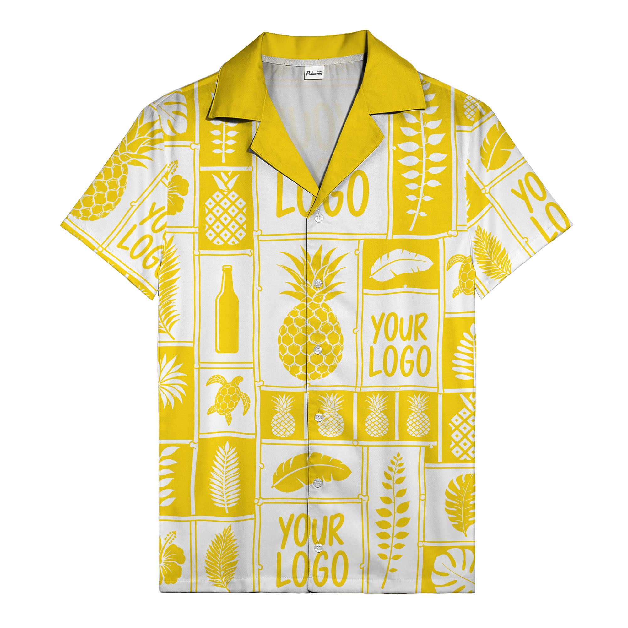 pineapple palm leaf sea turtle grid hawaiian shirt for men