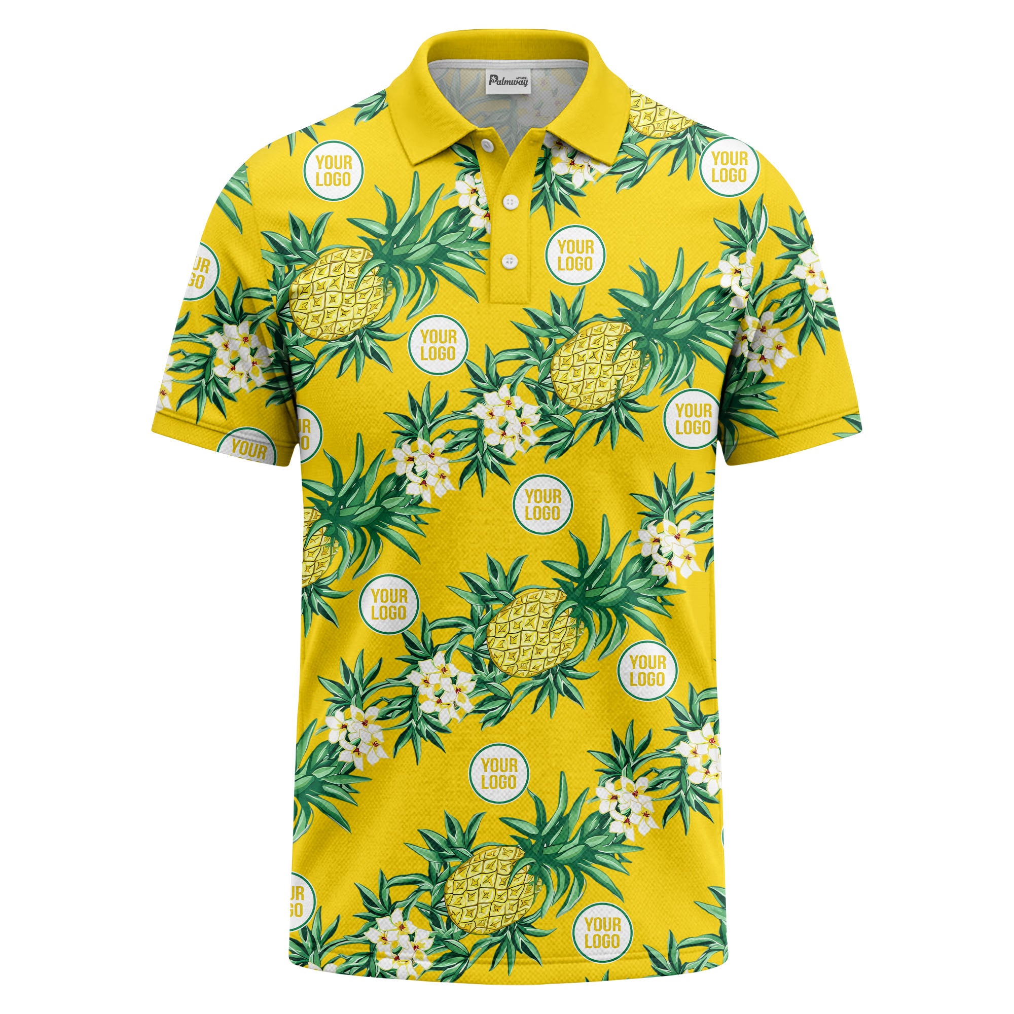 pineapple plumeria repeat pattern black polo shirt for men
