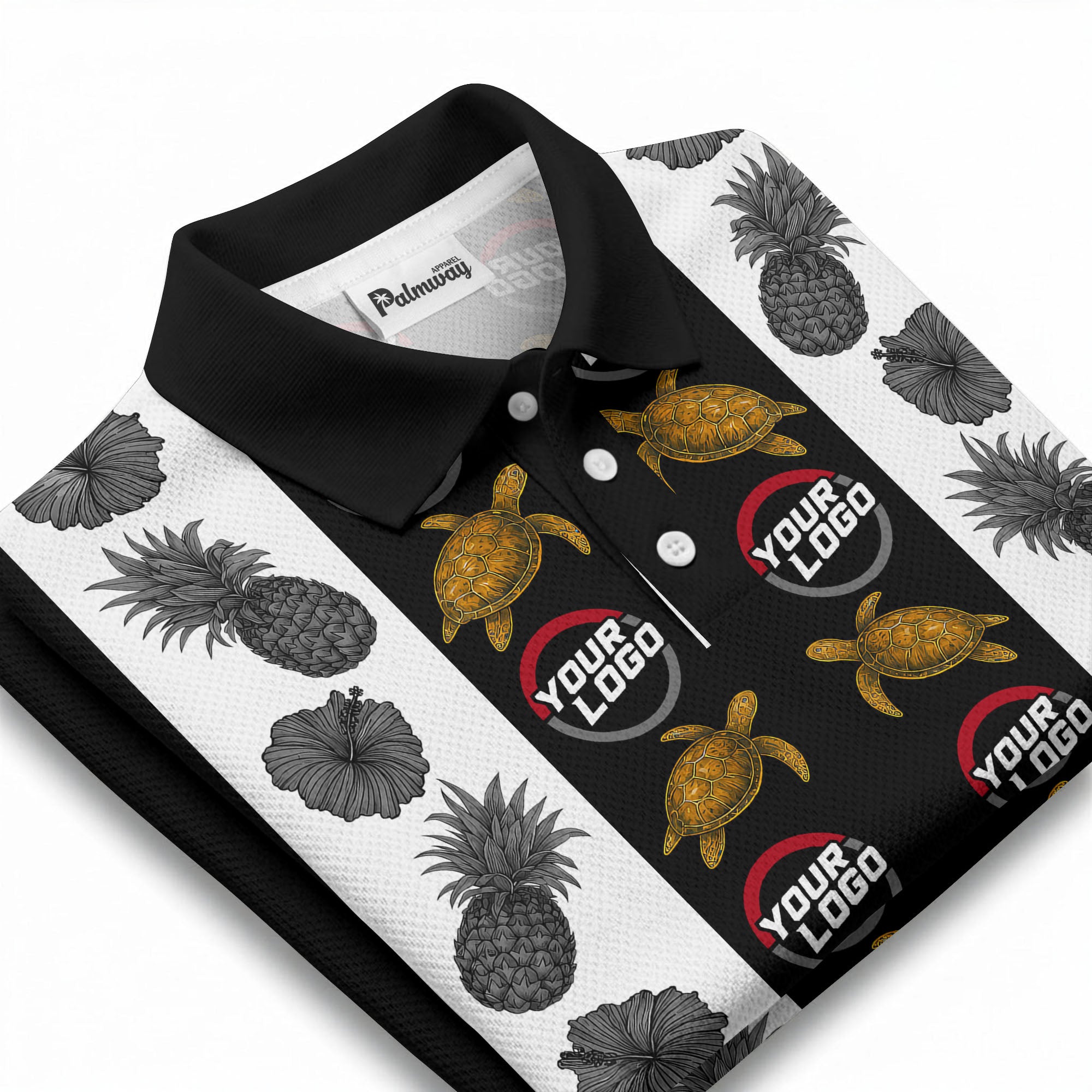 pineapple sea turtle hibiscus custom logo polo shirt