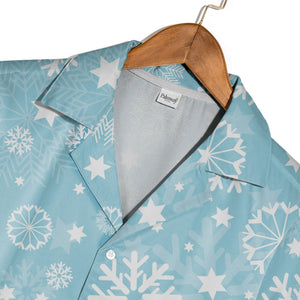 Powder Blue Intricate Snowflake Hawaiian Shirt with Scattered Stars