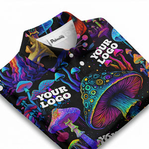 psychedelic mushroom forest cosmic stars all over print polo shirt