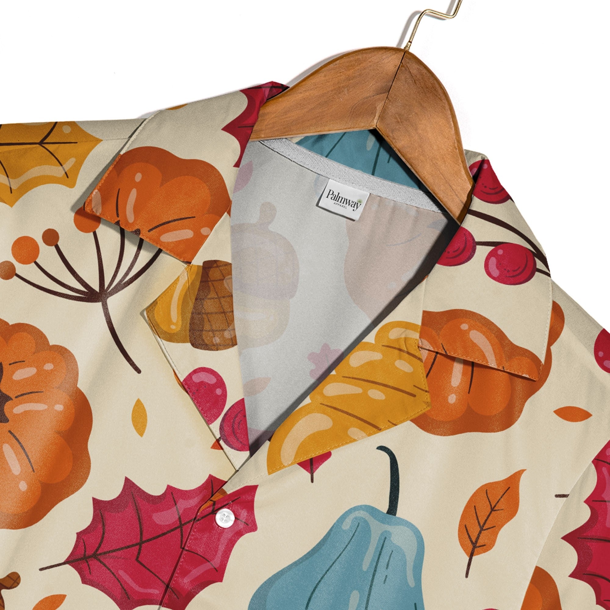 Pumpkin Patch Hawaiian Shirt with Blue Gourds and Red Berry Branches