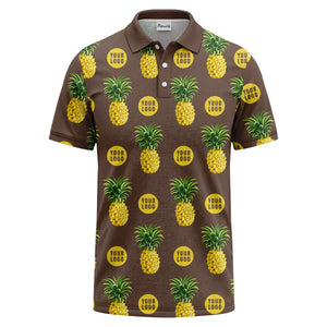 realistic pineapple repeat & custom logo black polo shirt