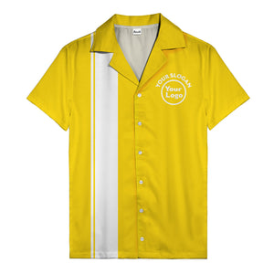 retro bowling stripe & custom logo circle black white hawaiian shirt