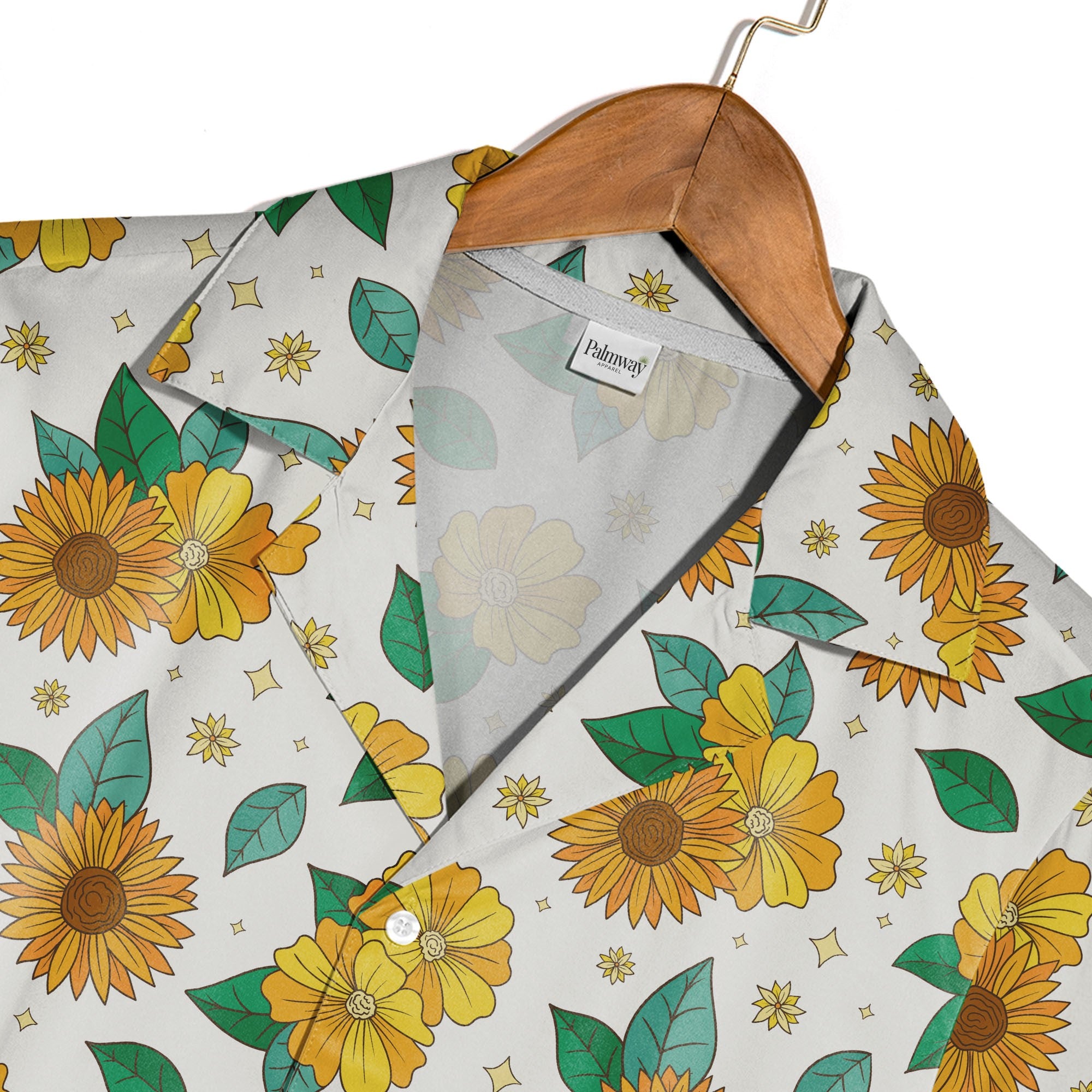 Retro Cartoon Sunflower and Daisy Hawaiian Shirt on Cream