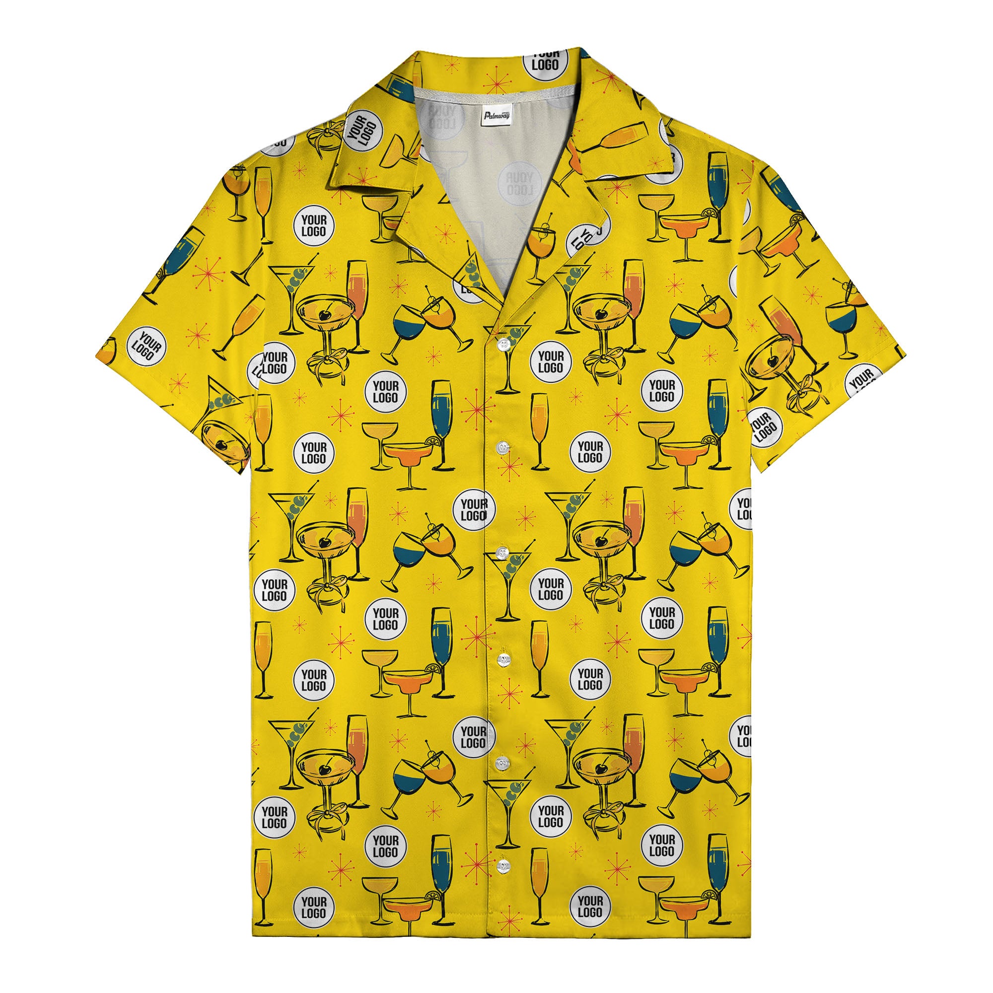 retro cocktail glasses & martini starburst hawaiian shirt