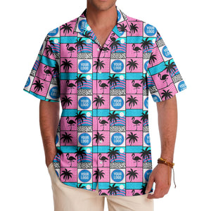 retro pink flamingos & palm trees 1980s hawaiian shirt