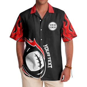 rugby ball & tribal flames black coral hawaiian shirt for men