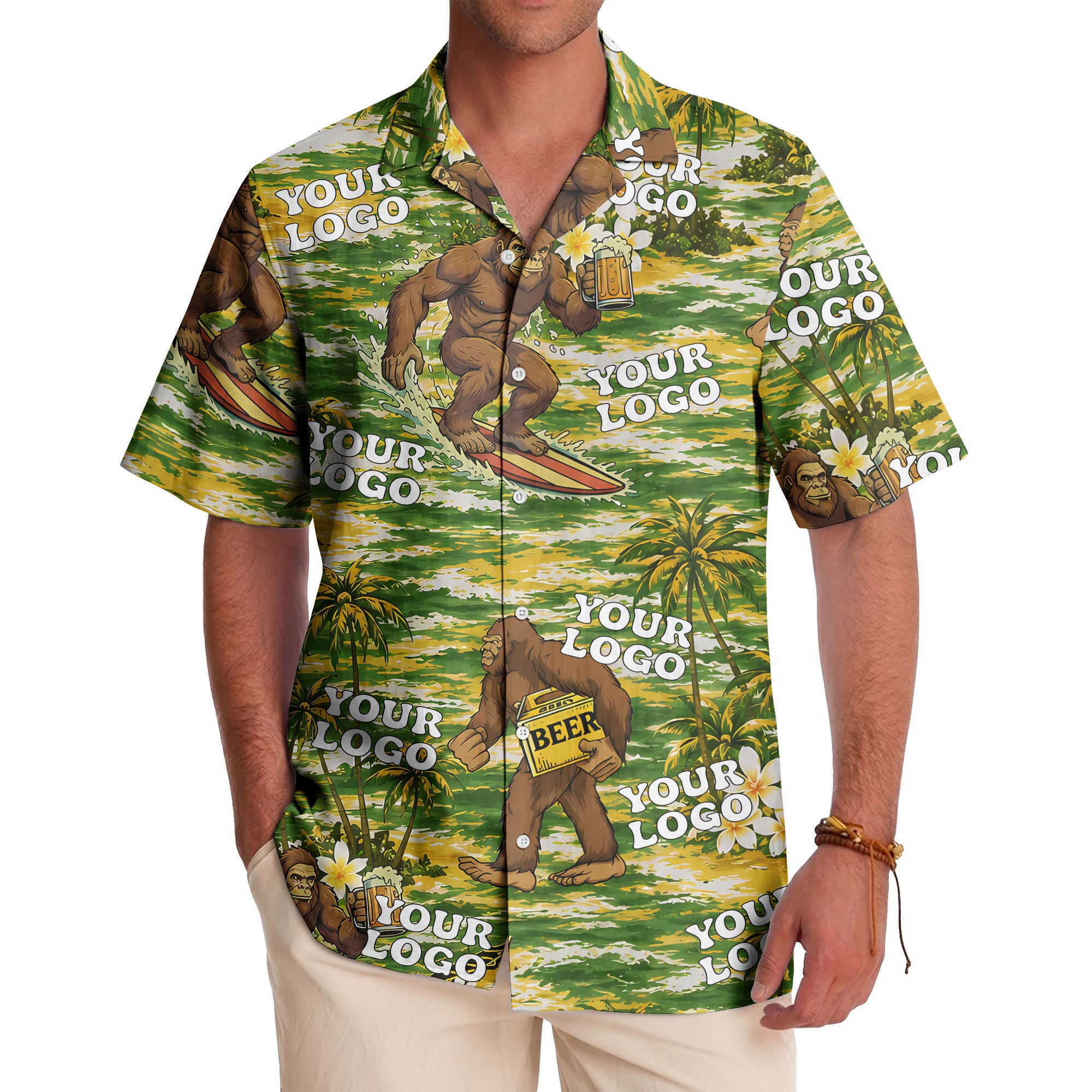sasquatch surfing beer party aloha hawaiian shirt