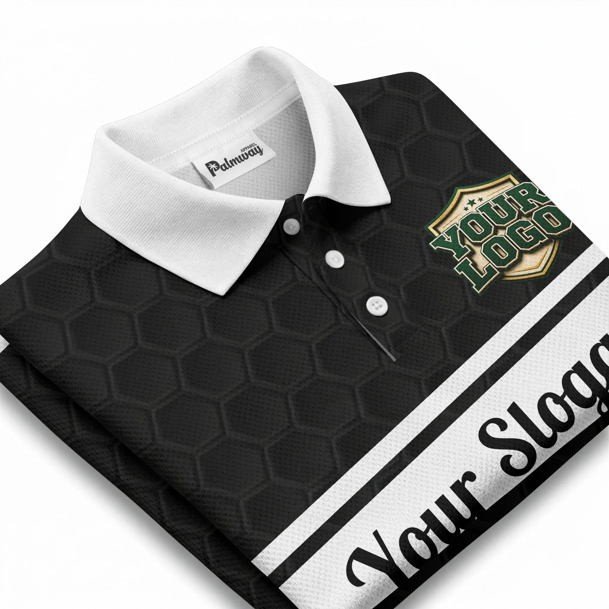 shield logo stars hexagon pattern polo shirt for men