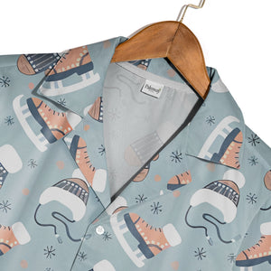 Sky Blue Winter Accessories Hawaiian Shirt with Ice Skates Pattern