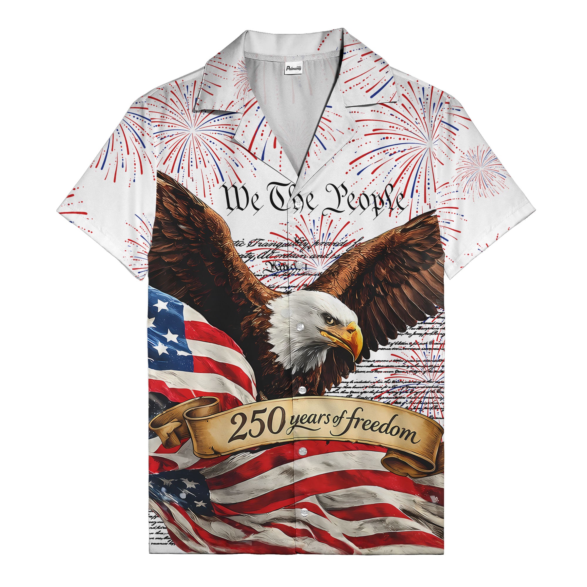 soaring bald eagle fireworks american flag hawaiian shirt for men