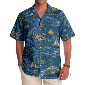 starry night sailboats & cruise ships palm tree hawaiian shirt